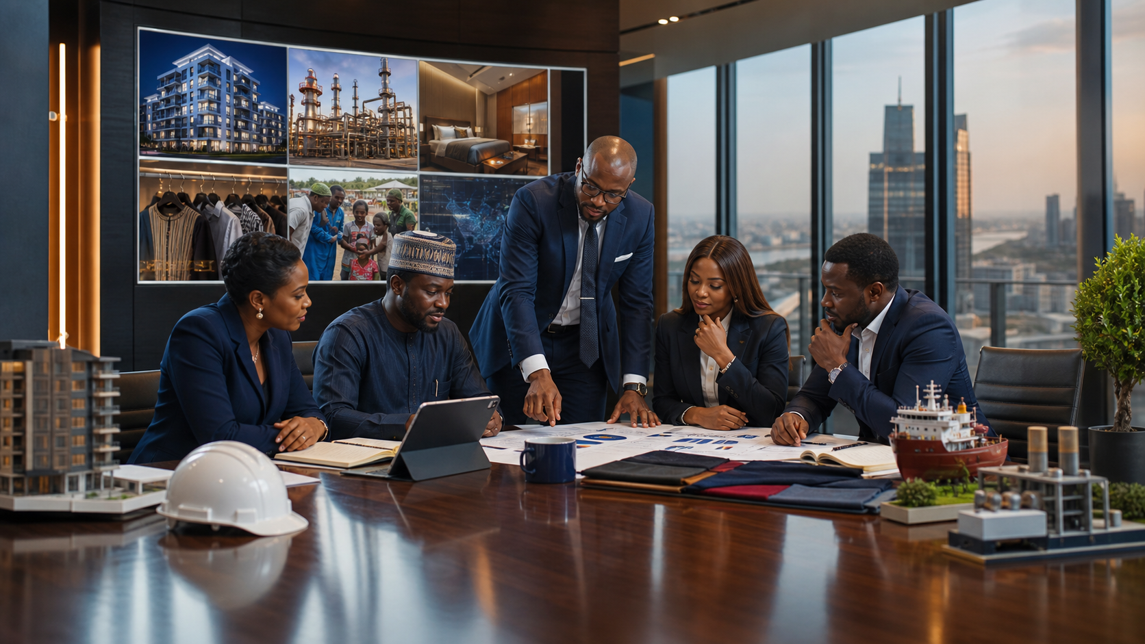 Gentle Global Group executives reviewing business opportunities across sectors